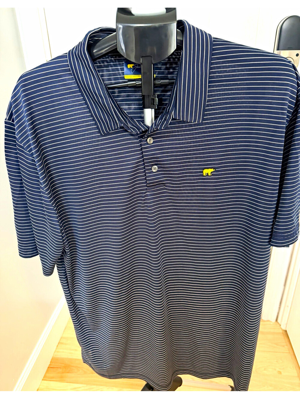 Jack Nicklaus Men's XL Blue/White Striped Short Sleeve Polo Button Logo [COPY]